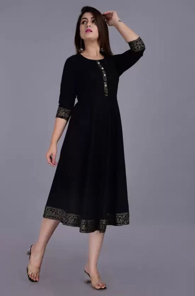 Black Rayon Women's Flared Kurti