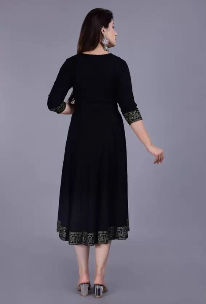 Black Rayon Women's Flared Kurti