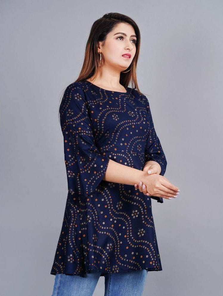 Blue Rayon Women's Ethnic A-Line Top