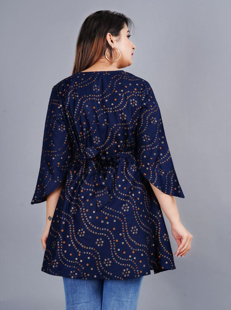 Blue Rayon Women's Ethnic A-Line Top