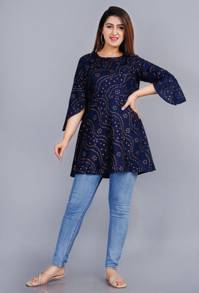 Blue Rayon Women's Ethnic A-Line Top