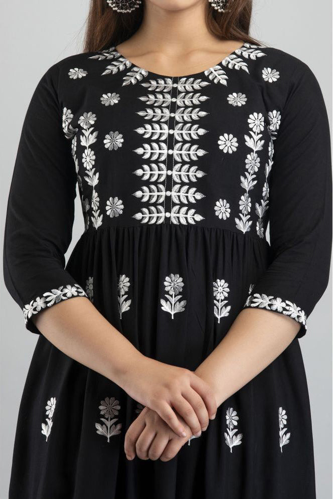Black Rayon Women's Flared Kurti