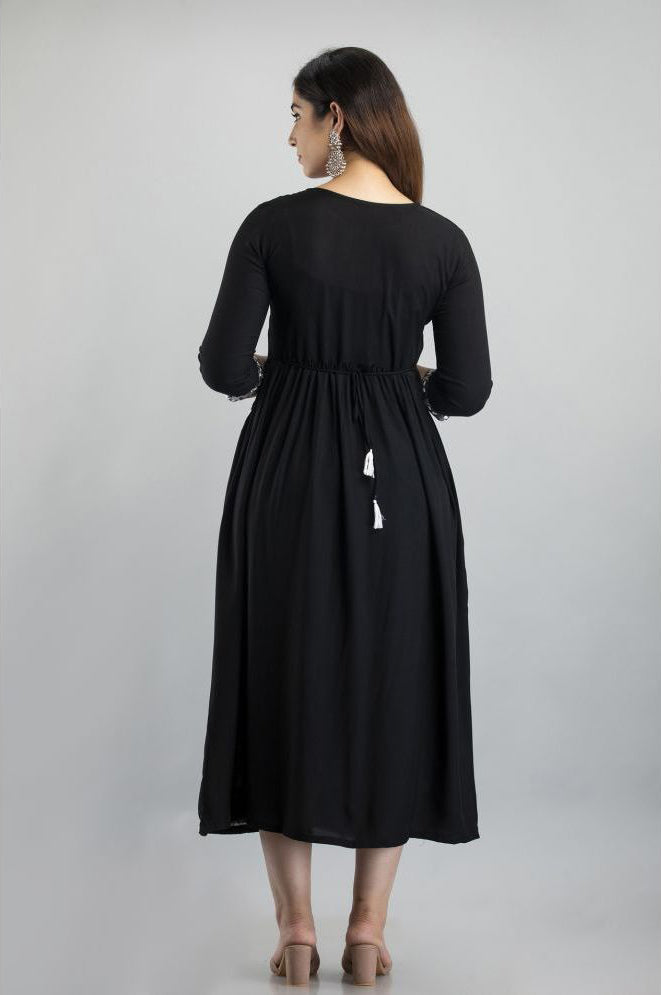 Black Rayon Women's Flared Kurti