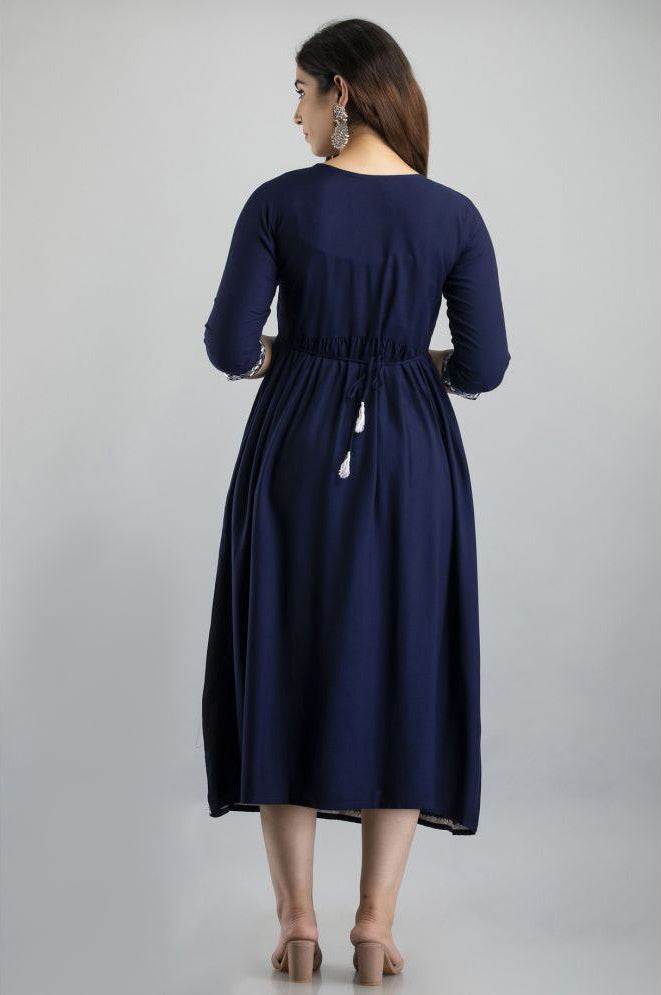 Navy Blue Rayon Women's Flared Kurti