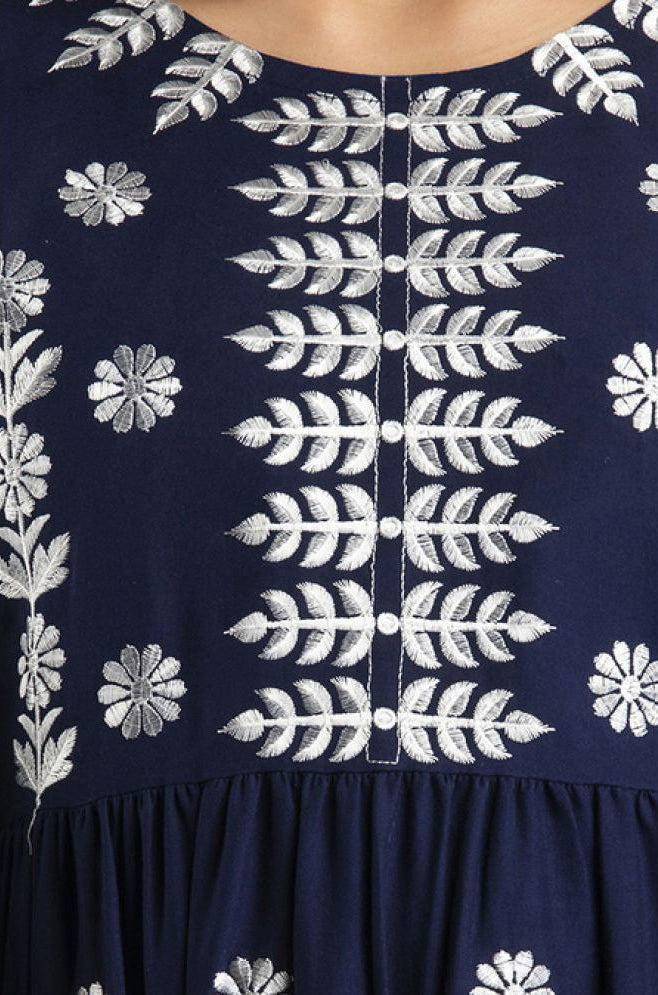 Navy Blue Rayon Women's Flared Kurti