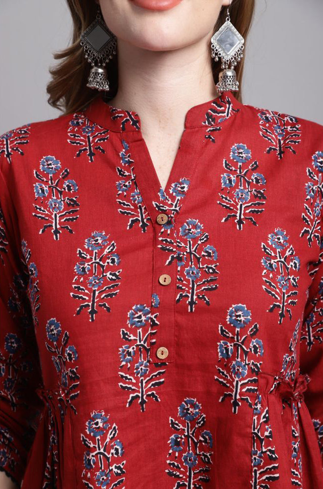 Maroon Cotton Women's A-Line Top