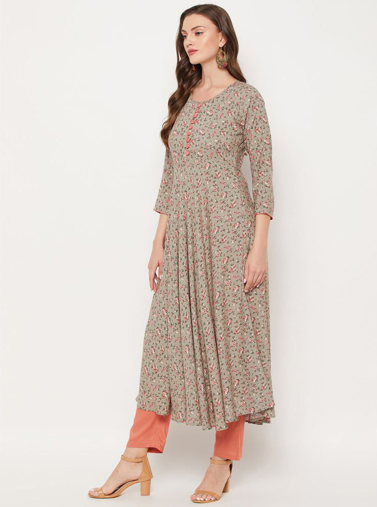 Green Rayon Women's Flared Kurti