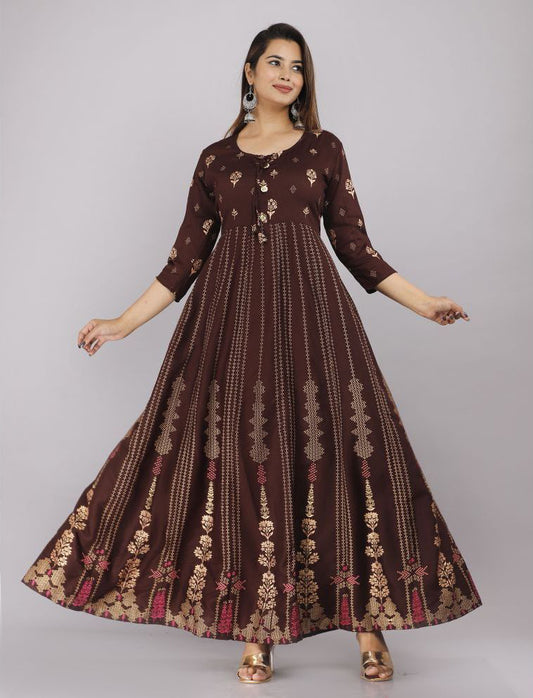 Coffee Rayon Women's Anarkali Kurti