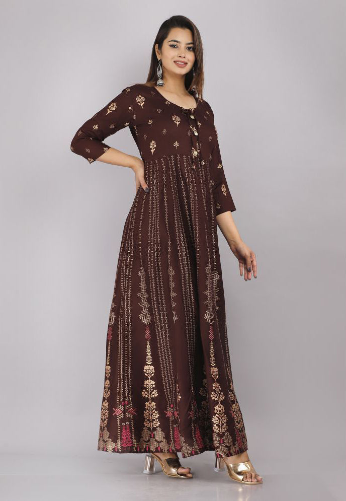 Coffee Rayon Women's Anarkali Kurti