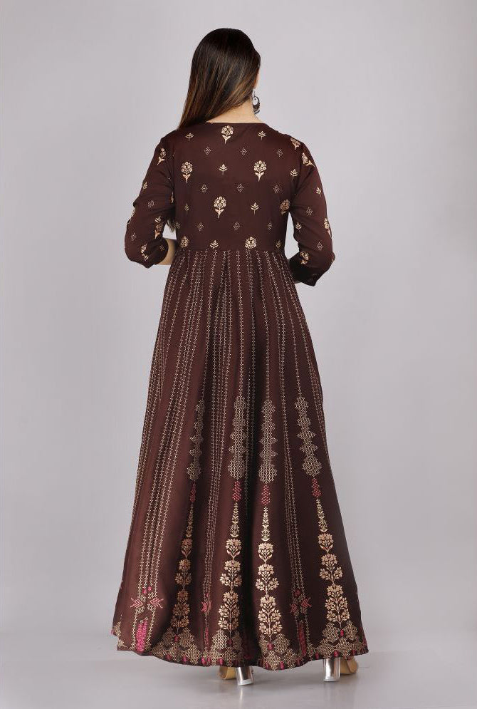 Coffee Rayon Women's Anarkali Kurti