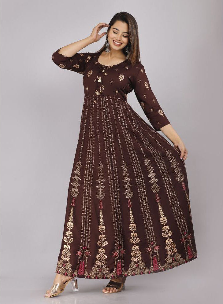 Coffee Rayon Women's Anarkali Kurti