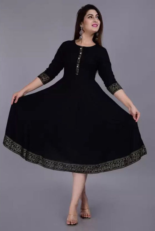 Black Rayon Women's Flared Kurti