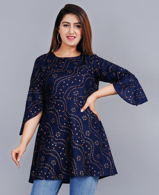 Blue Rayon Women's Ethnic A-Line Top
