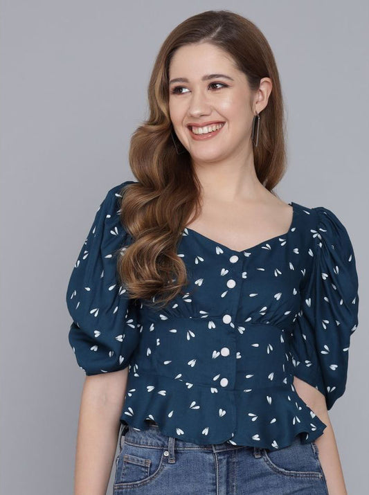 Blue Rayon Women's Crop Top