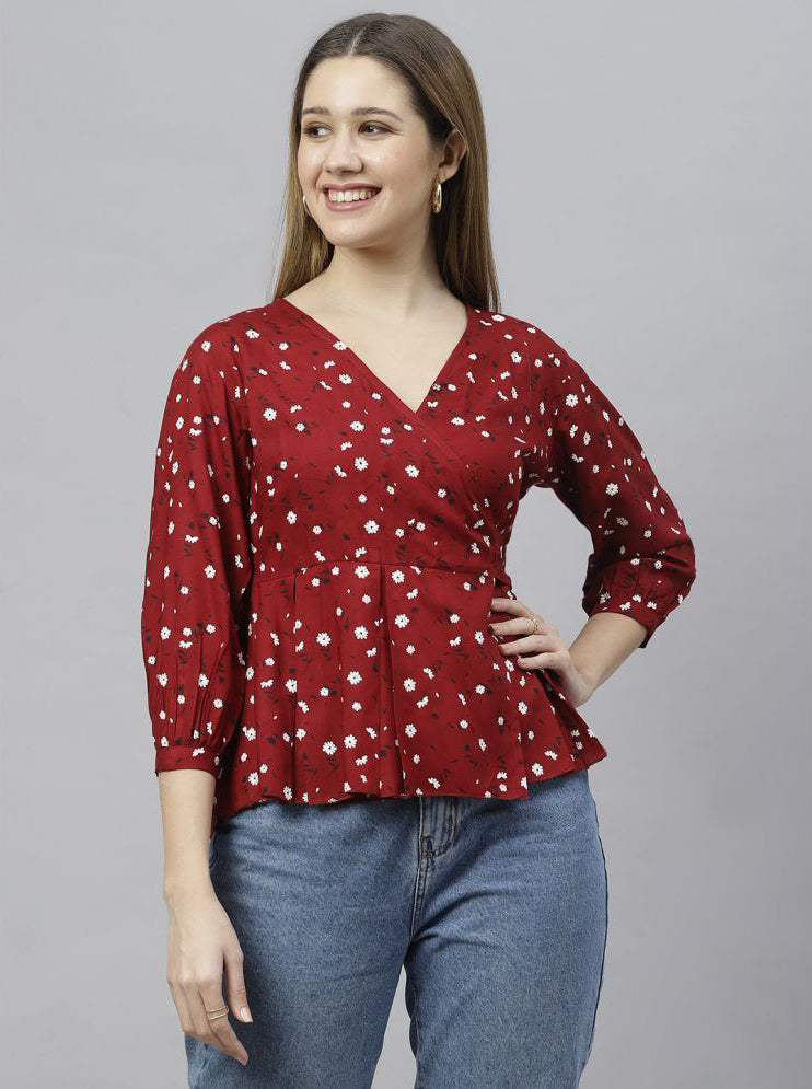 Maroon Rayon Women's Peplum Top