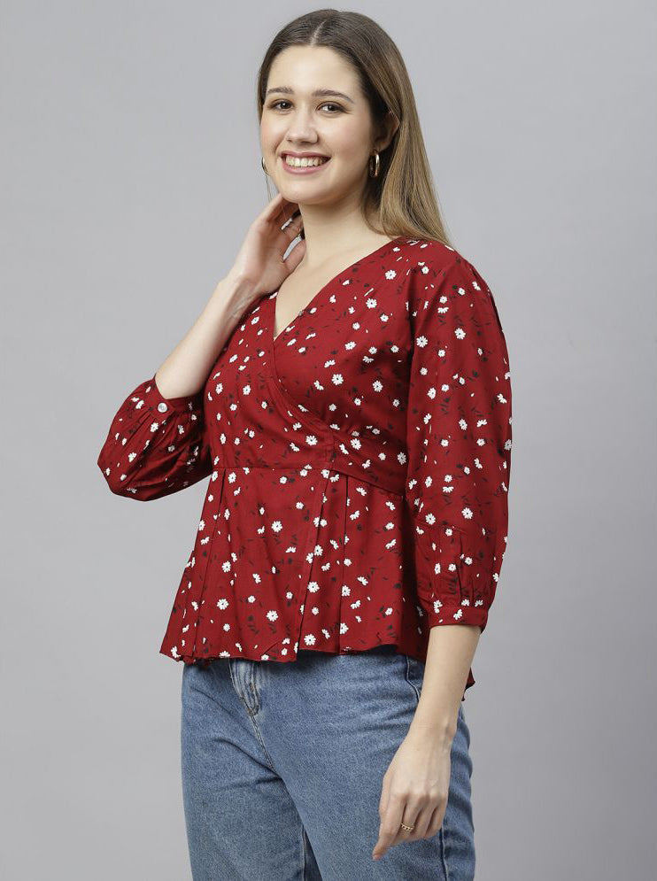 Maroon Rayon Women's Peplum Top
