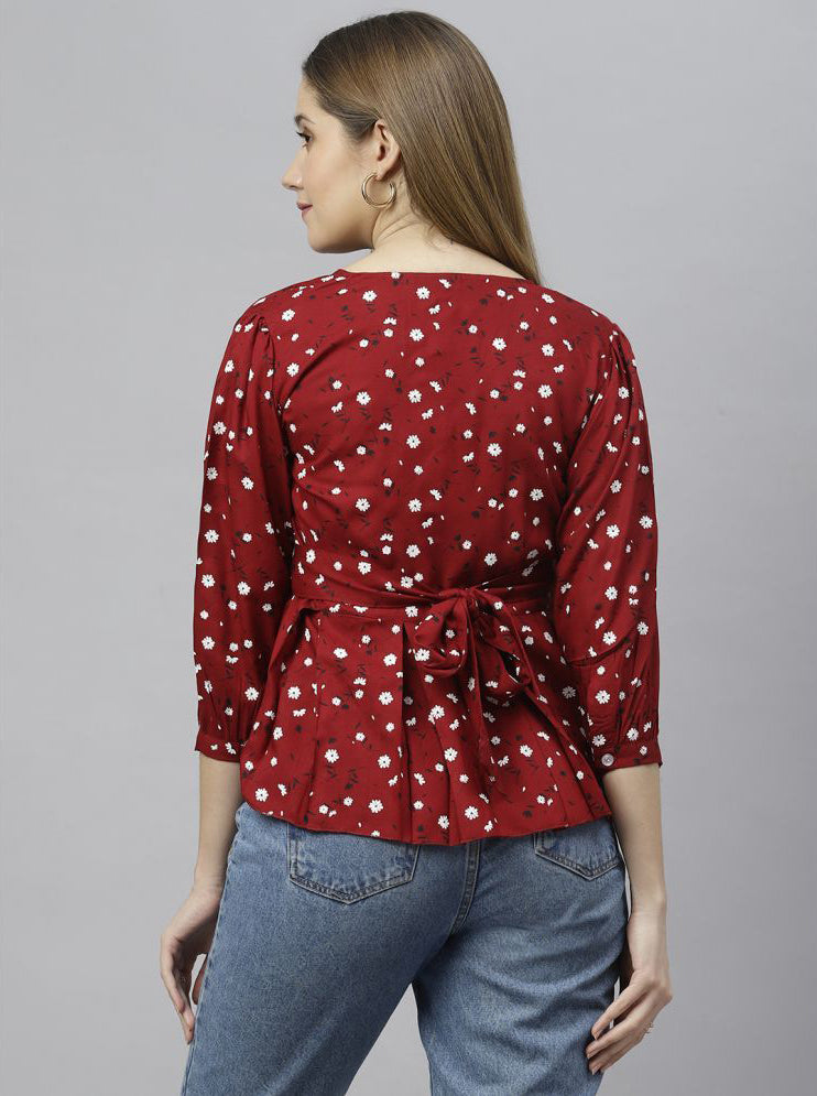 Maroon Rayon Women's Peplum Top