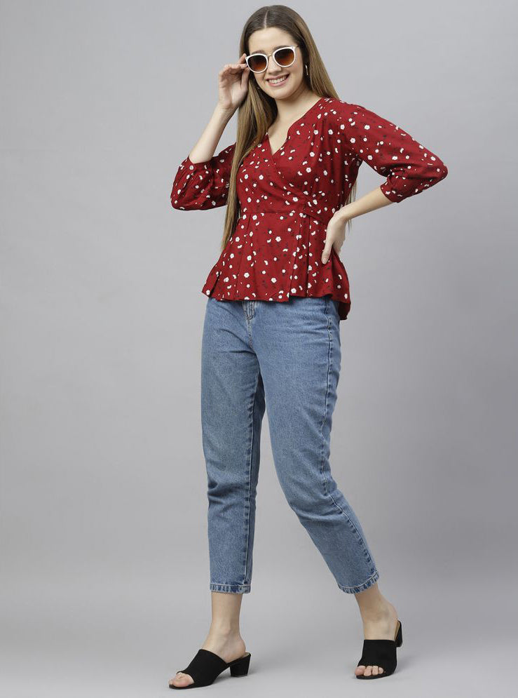 Maroon Rayon Women's Peplum Top