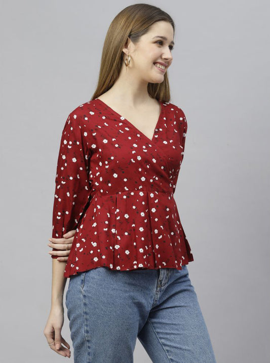 Maroon Rayon Women's Peplum Top