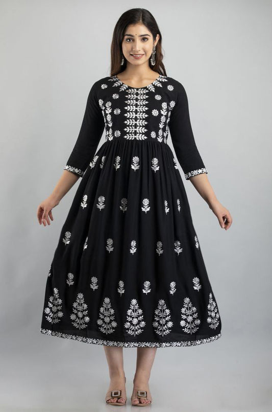 Black Rayon Women's Flared Kurti