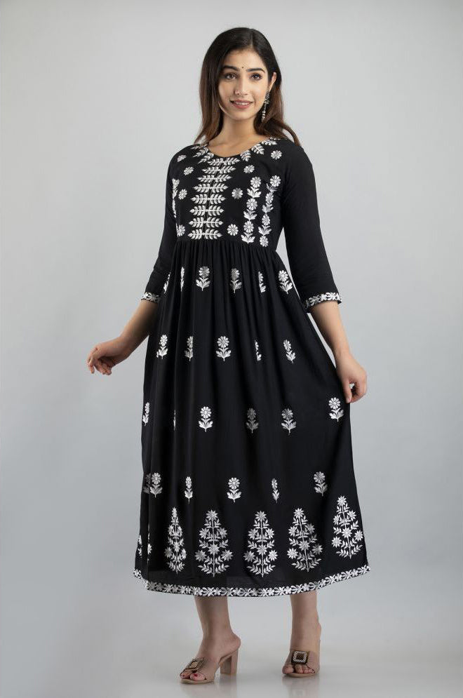 Black Rayon Women's Flared Kurti