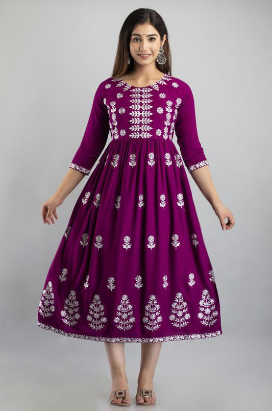 Magenta Rayon Women's Flared Kurti
