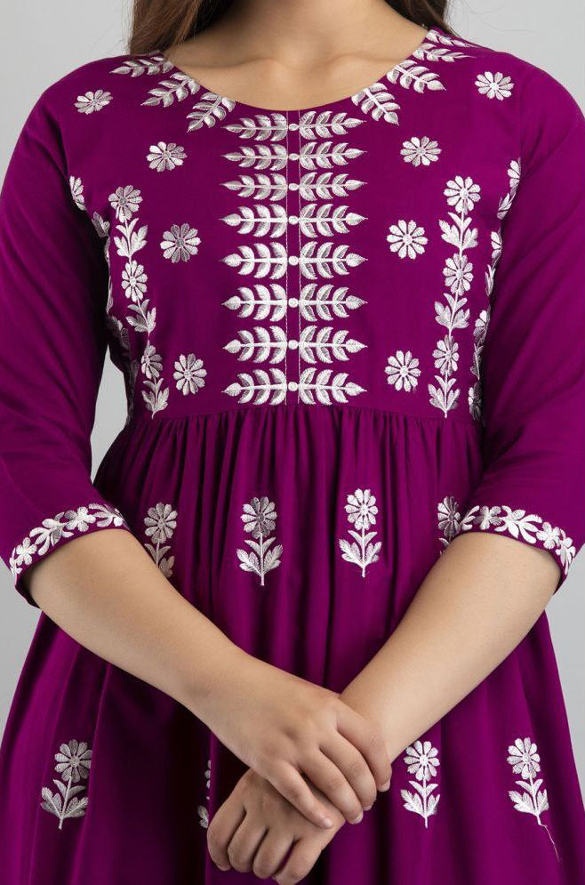 Magenta Rayon Women's Flared Kurti