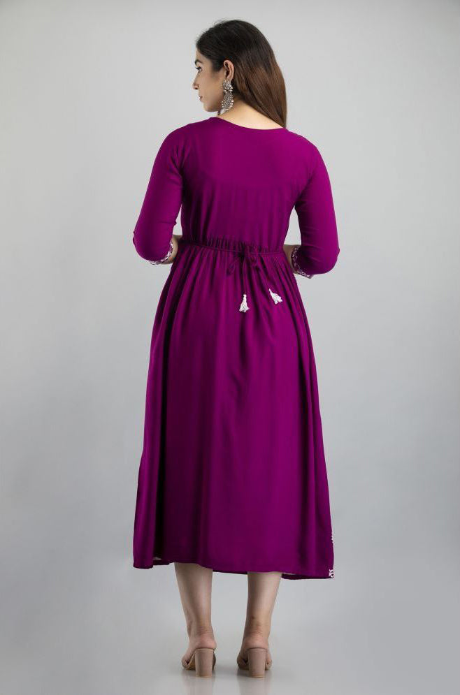 Magenta Rayon Women's Flared Kurti
