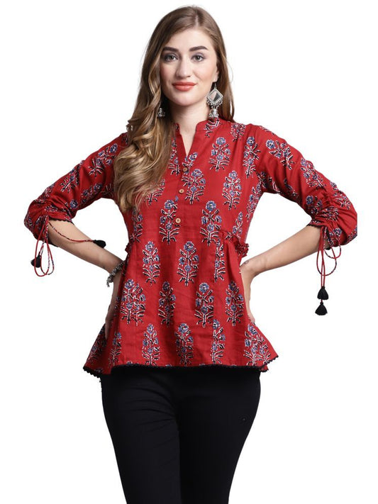 Maroon Cotton Women's A-Line Top