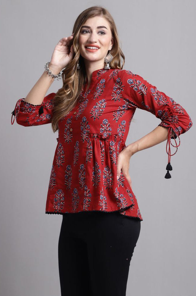 Maroon Cotton Women's A-Line Top
