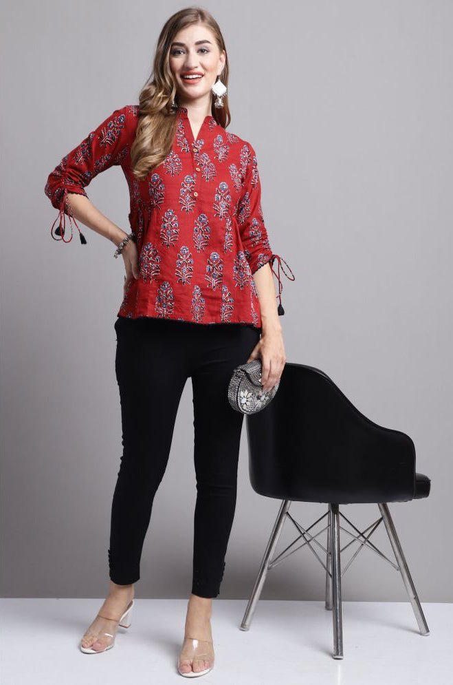Maroon Cotton Women's A-Line Top