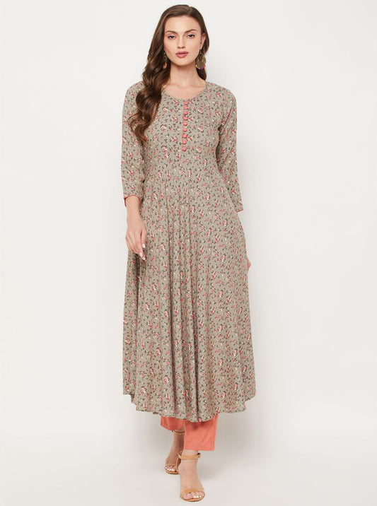 Green Rayon Women's Flared Kurti