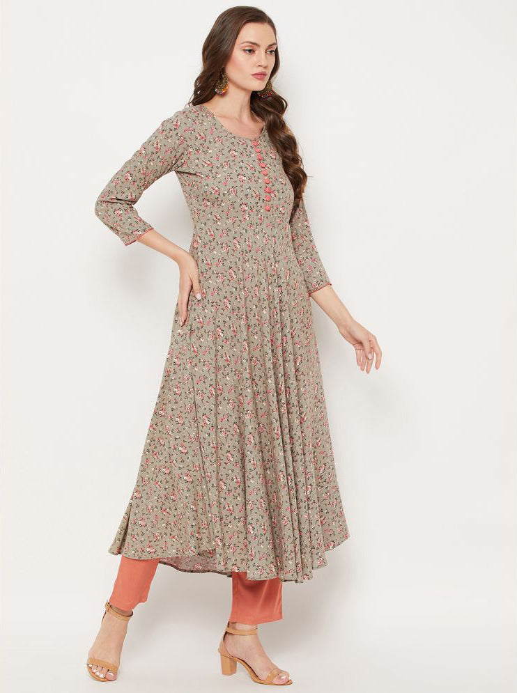 Green Rayon Women's Flared Kurti