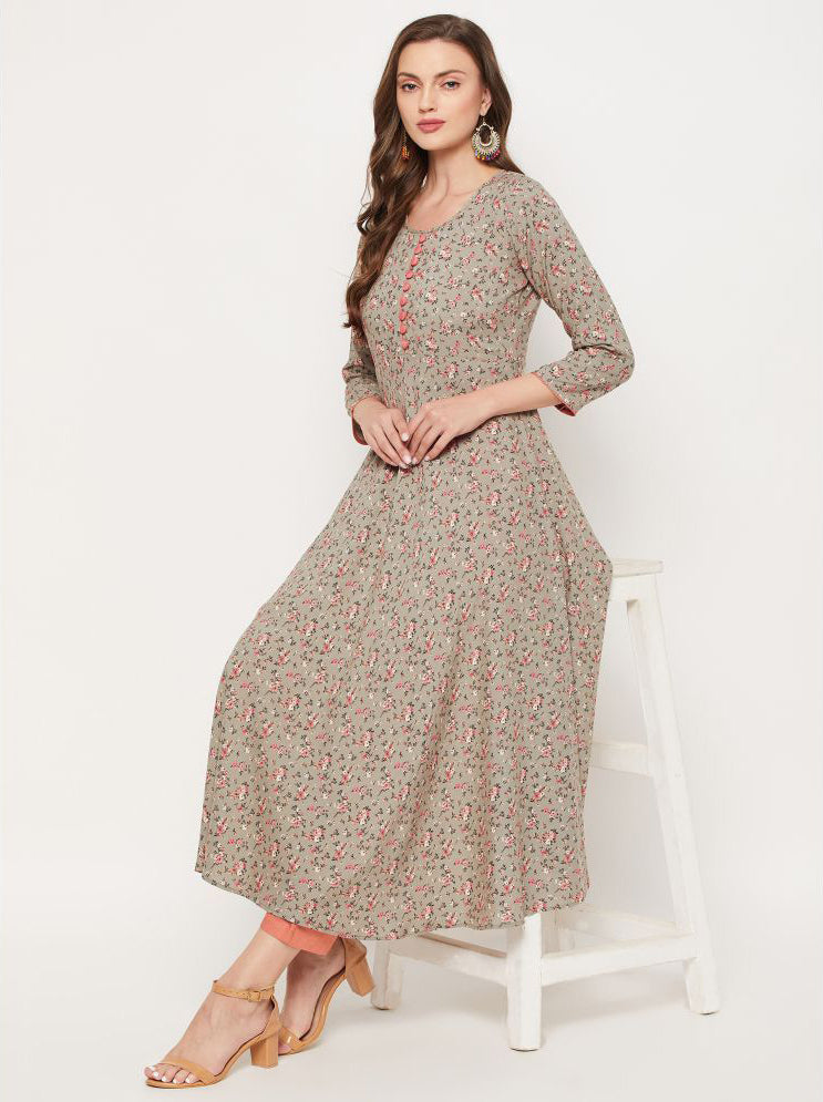 Green Rayon Women's Flared Kurti
