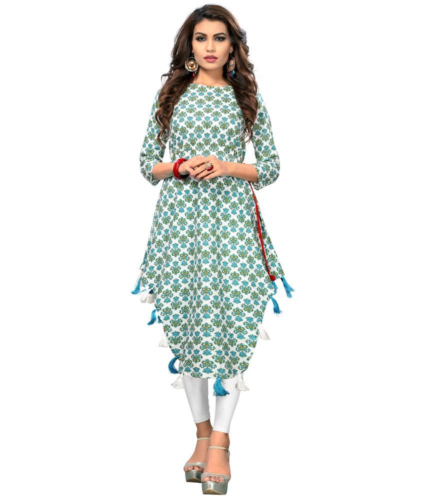 Blue Cotton Women's Asymmetrical Kurti