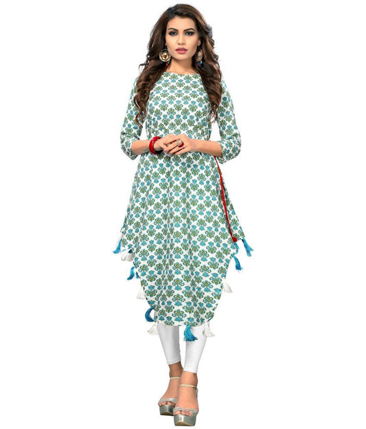 Blue Cotton Women's Asymmetrical Kurti
