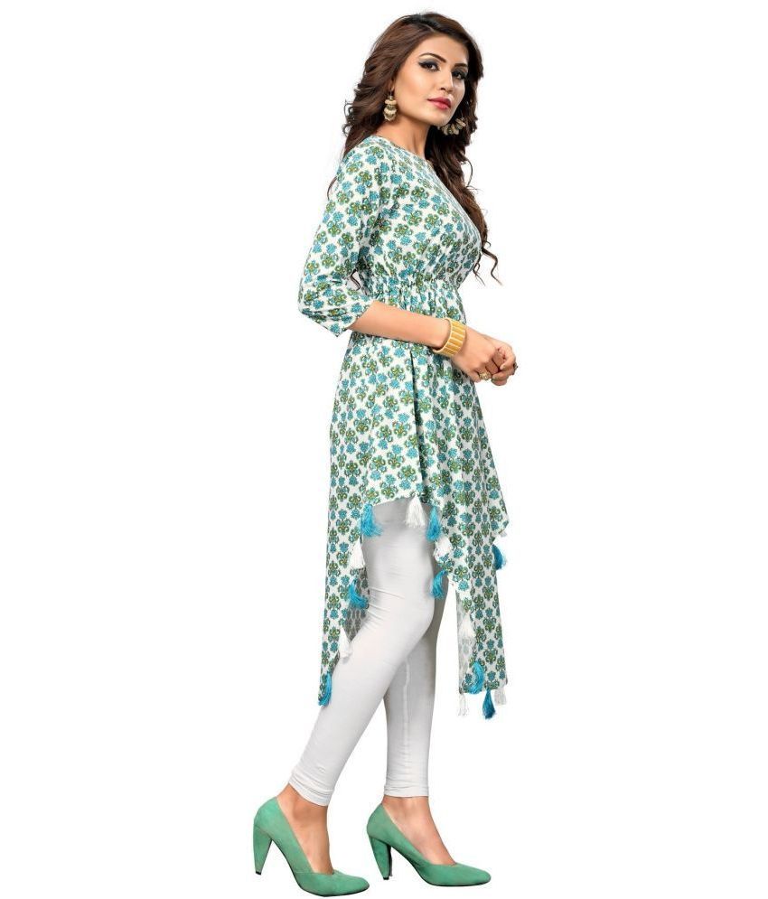 Blue Cotton Women's Asymmetrical Kurti