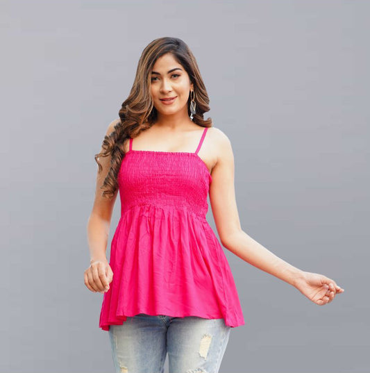 Pink Rayon Women's Peplum Top