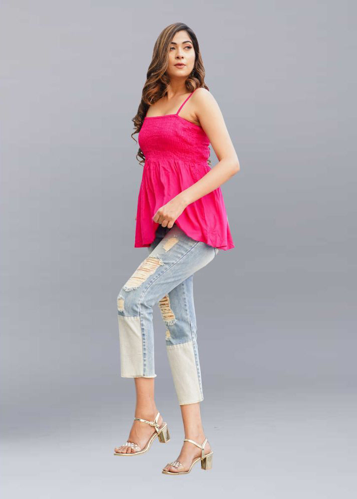 Pink Rayon Women's Peplum Top