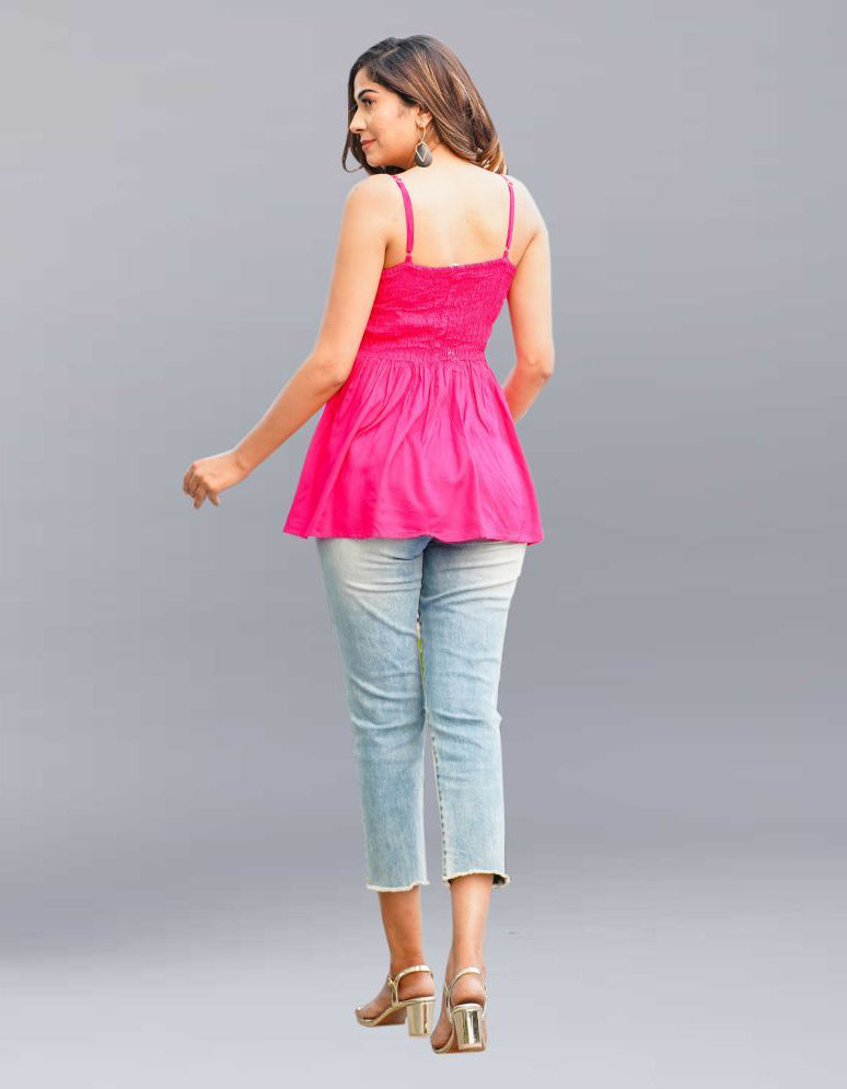 Pink Rayon Women's Peplum Top