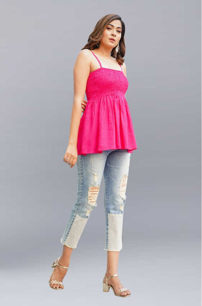 Pink Rayon Women's Peplum Top